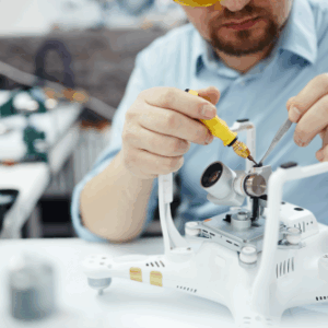 foto de un hombre trabajando con mecánica de dron. para ilustrar este curso